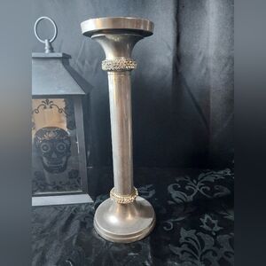 Elegant Silver Candle Holder with Crystal Accents